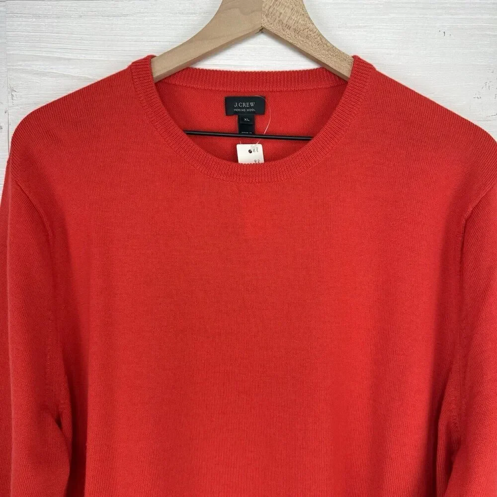 J.Crew Merino Wool‎ Sweater Men XL Red Crew Neck Pullover Knit Holiday Christmas